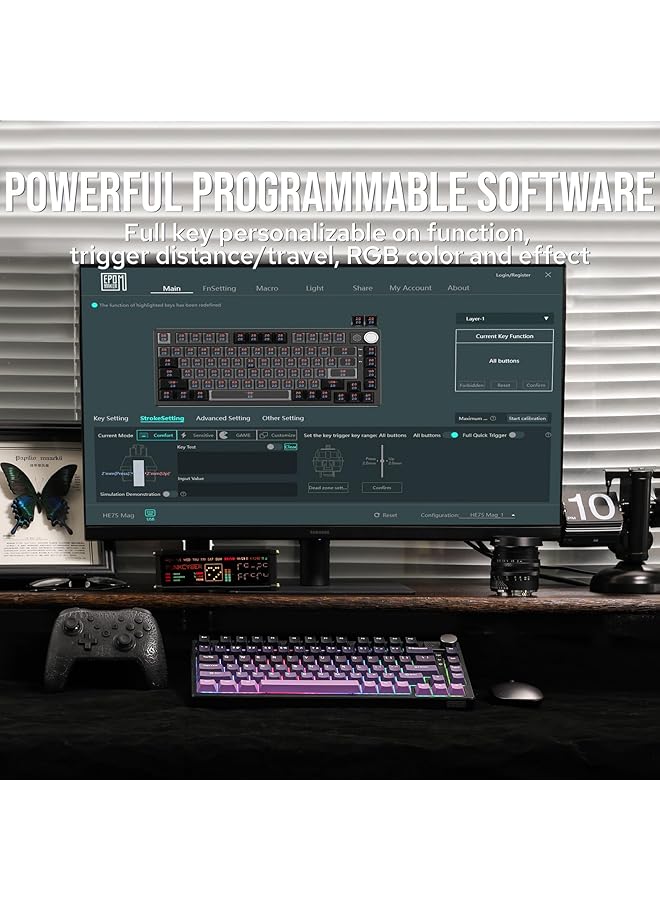 ابوماكر لوحة مفاتيح ألعاب لاسلكية He75 Mag مع مفتاح تأثير هول ووحدة مقبض قابلة للتغيير، سريعة ومغناطيسية مع مشغل قابل للتعديل 2.4 جيجاهرتز/بلوتوث، إضاءة خلفية RGB (أسود وأرجواني) - Image 4