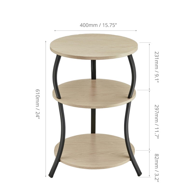 YEAKOO Round Side Table, 3-Tier End Table with Storage Shelf for Narrow and Small Spaces, Round Sofa Table Vintage Corner Tables for Living Room,Bedroom Nightstand/Oak - Image 2