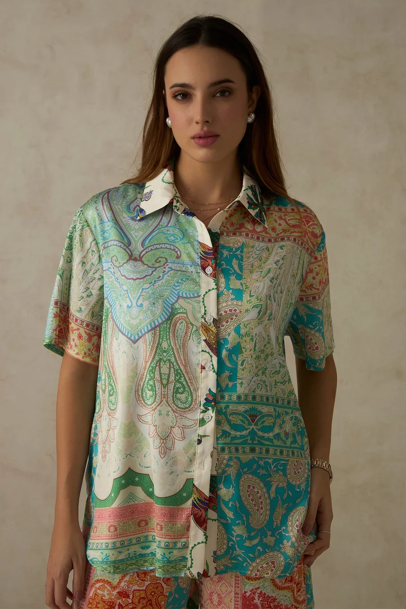 فيرجيو Abstract Satin Floral Print Shirt for Women