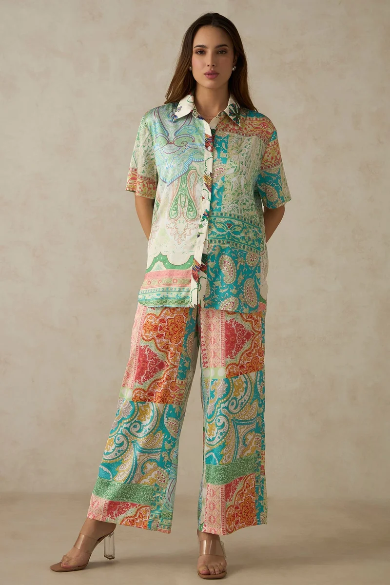 فيرجيو Abstract Satin Floral Print Shirt for Women