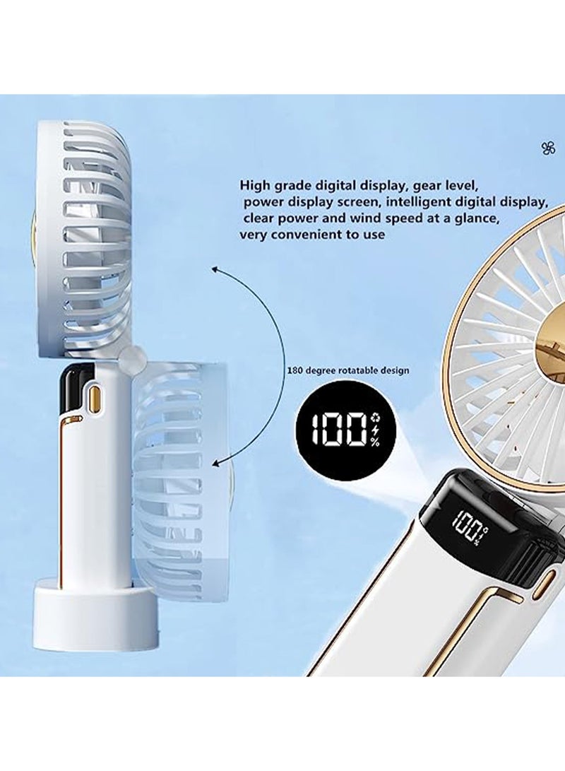 general Portable Handheld Cooling Fan Hanging Neck Fan，Foldable Personal Electric Desk Fan with Lanyard and Digital Display USB Rechargeable 5000mAh 5 Wind Speed Mini Neck Fan for Indoor Outdoor (White) - Image 2