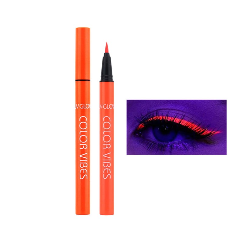 Wismee UV Glow Neon Liquid Eyeliner Matte Colored Eyeliners Pen Rainbow Colorful Neon Eyeliner Pencil Pigmented Waterproof Smudgeproof Long Lasting Eye Liner for Halloween Christmas Makeup Orange