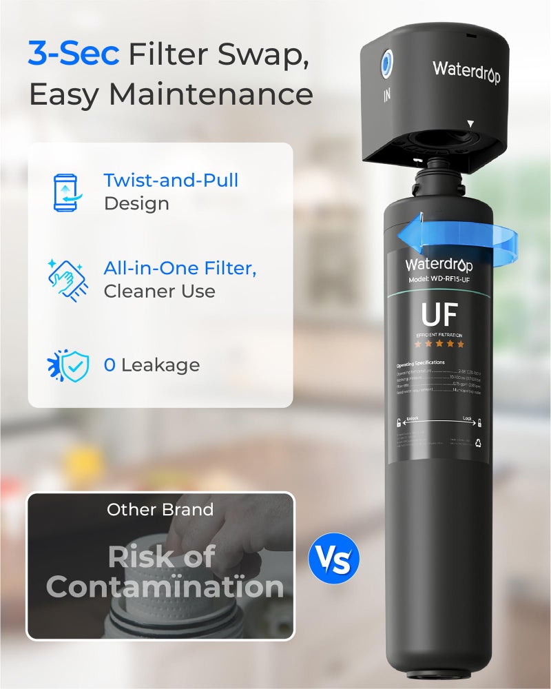 Waterdrop RF15-UF 0.01 Micron Replacement Filter Cartridge For 15UA/15UA-UF/15UB/15UB-UF/15UC/15UC-UF Under Sink Water Filter, Reduces Lead, Chlorine, Bad Taste & Odor, 19K Gallons High Capacity - Image 5