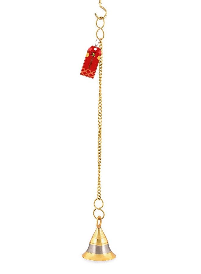UAPAN Brass Silver Gold Wall Hanging Bell with Chain and Hanging Hook for Home Mandir Temple Decorative I Puja Room (Pack of 2 Nos) - Image 2
