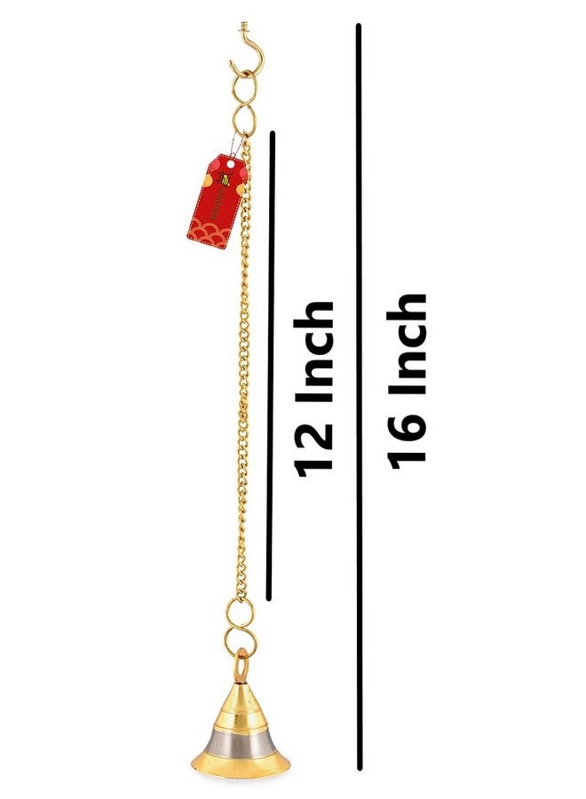 UAPAN Brass Silver Gold Wall Hanging Bell with Chain and Hanging Hook for Home Mandir Temple Decorative I Puja Room (Pack of 2 Nos) - Image 3