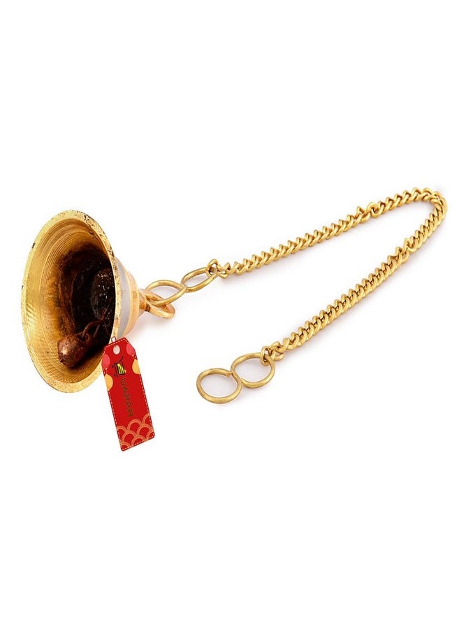 UAPAN Brass Silver Gold Wall Hanging Bell with Chain and Hanging Hook for Home Mandir Temple Decorative I Puja Room (Pack of 2 Nos) - Image 4