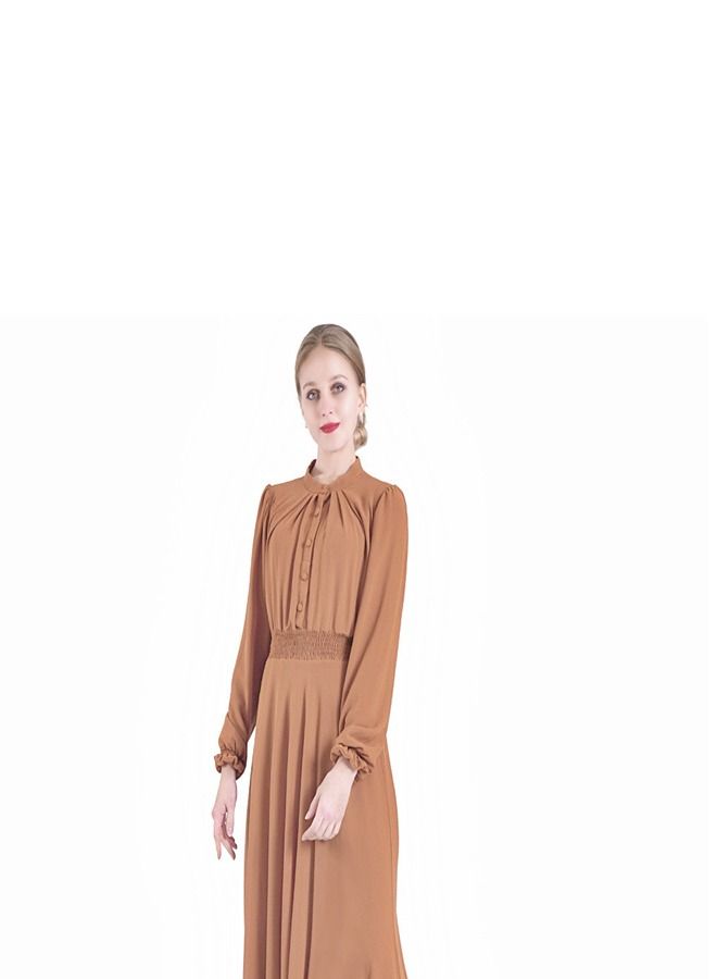 Loquat Double-layer High-Density Chiffon Dress Brown  - Image 3