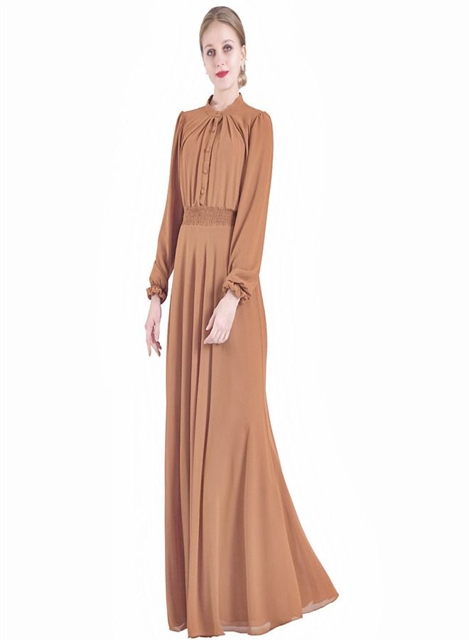 Loquat Double-layer High-Density Chiffon Dress Brown  - Image 1