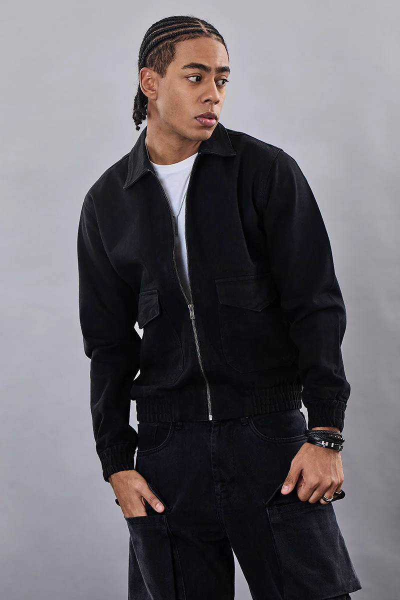 SNITCH جاكيت جينز بسحاب أسود سناتش ريفولوشن