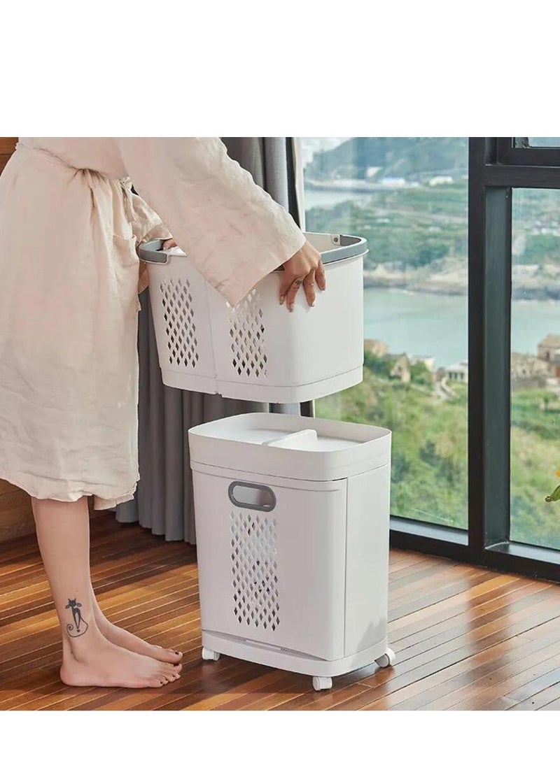 Laundry Baskets on Wheels, Laundry Trolley, Laundry Collector with 2 Layers, 3 Storage Baskets, Laundry Sorter for Bedroom, Bathroom for Clothes and Toys, Plastic - Image 3