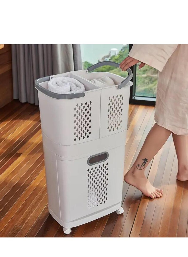Laundry Baskets on Wheels, Laundry Trolley, Laundry Collector with 2 Layers, 3 Storage Baskets, Laundry Sorter for Bedroom, Bathroom for Clothes and Toys, Plastic - Image 4