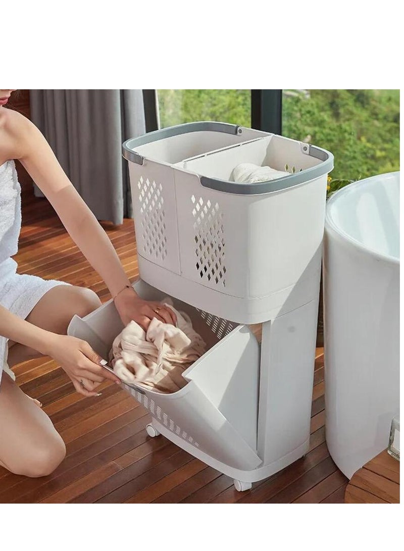 Laundry Baskets on Wheels, Laundry Trolley, Laundry Collector with 2 Layers, 3 Storage Baskets, Laundry Sorter for Bedroom, Bathroom for Clothes and Toys, Plastic - Image 5