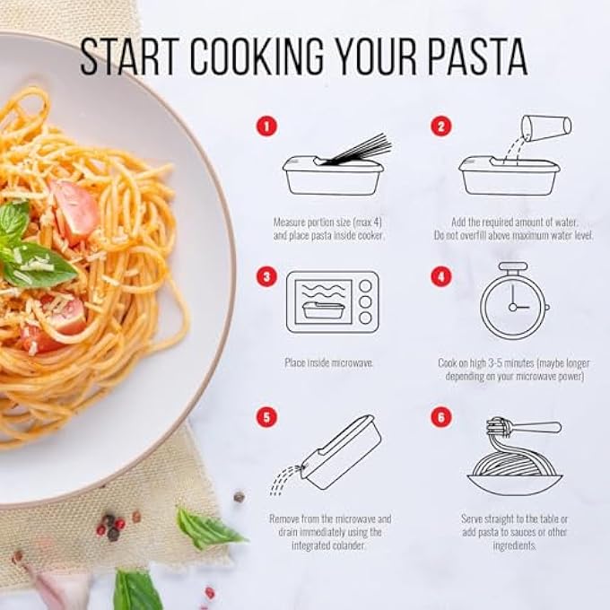 SWIUKPHE Microwave Pasta Cooker With Strainer Lid Quick  Easy NoBoil NoMess Pasta Maker For Spaghetti  Noodles - Image 5