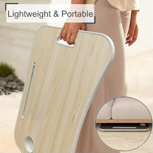 Tarkan Stud Foldable Wooden Finish Mini Desk for Couch, Sofa Bed, Study Tray Table Stand for Writing (Beige) - Image 2