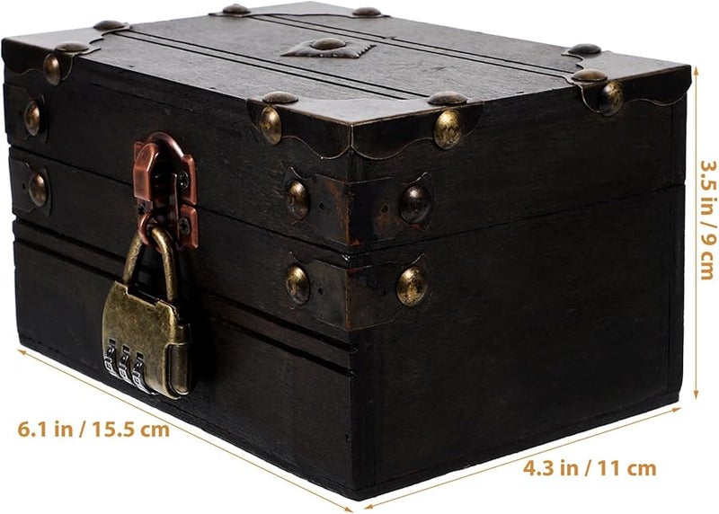 Vintage Wooden Jewelry Box With Combination Lock For Rings Necklaces Storage - Image 3