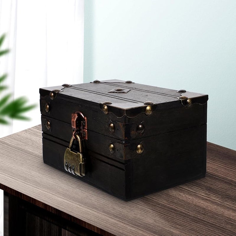 Vintage Wooden Jewelry Box With Combination Lock For Rings Necklaces Storage - Image 5