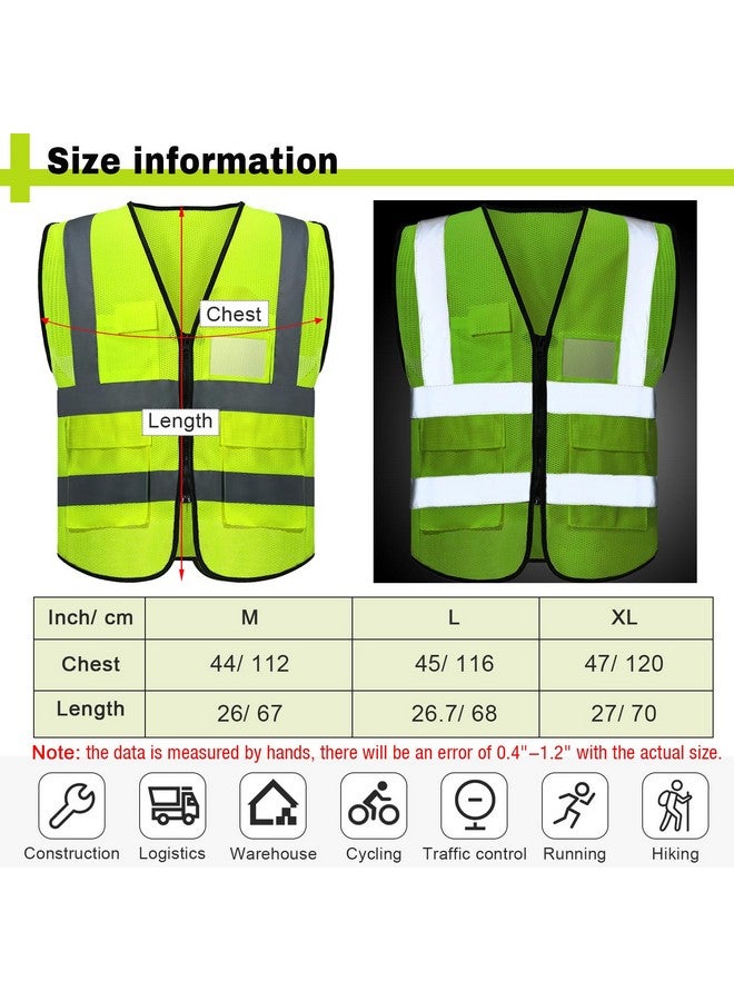 JenPen 10 Pieces Reflective Safety Vests with Pockets and Zipper, High Visibility Mesh Construction Vest for Men Women(L,Green) - Image 1