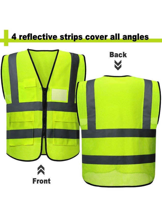 JenPen 10 Pieces Reflective Safety Vests with Pockets and Zipper, High Visibility Mesh Construction Vest for Men Women(L,Green) - Image 3