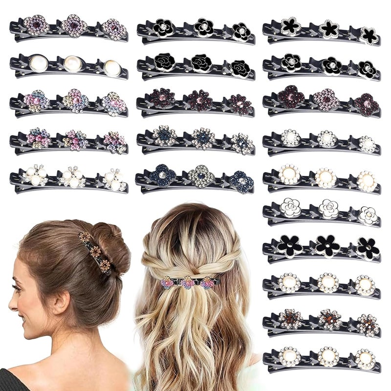 ANNACREATIONS ANNA CREATIONS 20 Pcs Braided Hair Clip Sparkling Crystal Stone Dual Clips Fashion Hair Accessories for Women Satin Fabric Hair Bands with Rhinestone and Pearl Stylish Hairpins Barrettes - Image 1