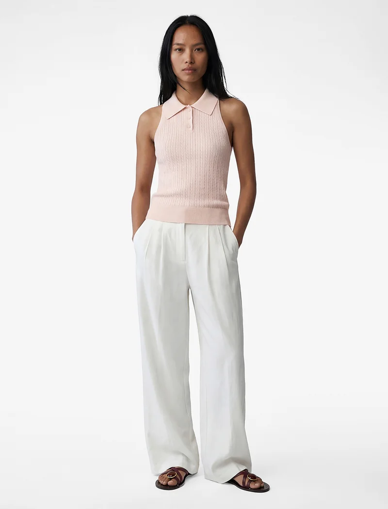 كوتون Polo Collar Knit Top