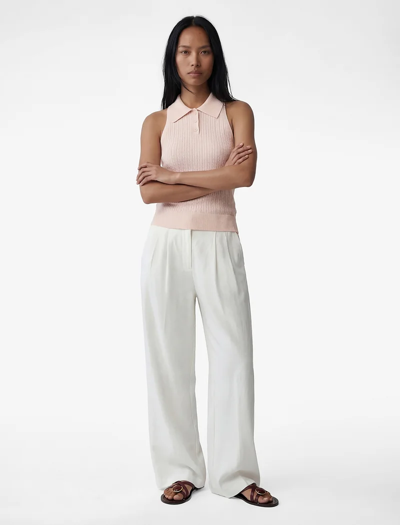 كوتون Polo Collar Knit Top