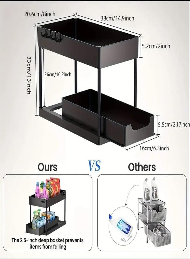 Kienlix 2 Tier Under Sink Storage Organizer for Kitchen & Bathroom/Pullout Cabinet Organizer for Kitchen Cabinets/Under Sink Organizer/Bathroom Cabinet Storage(Pack of 1, Black) - Image 3