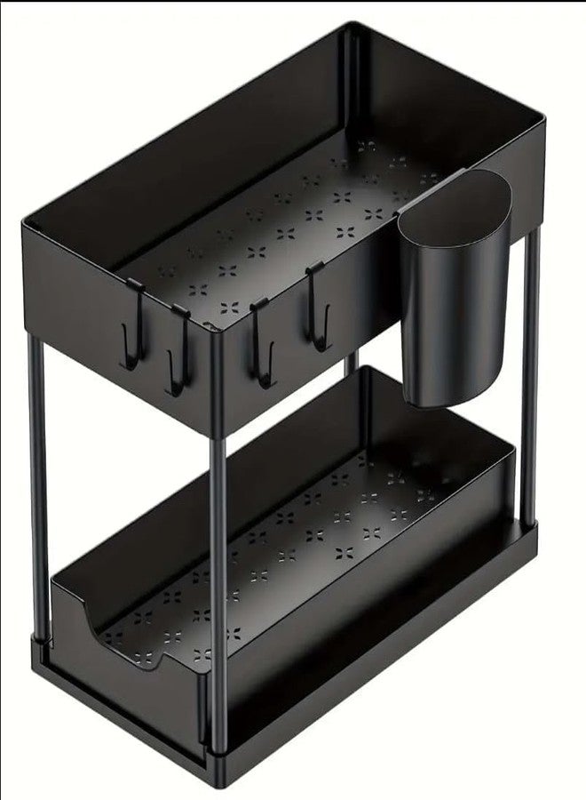 Kienlix 2 Tier Under Sink Storage Organizer for Kitchen & Bathroom/Pullout Cabinet Organizer for Kitchen Cabinets/Under Sink Organizer/Bathroom Cabinet Storage(Pack of 1, Black) - Image 4