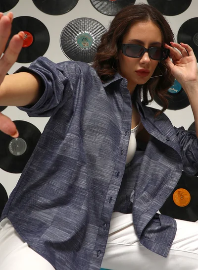 كامبوس سوترا Women's Denim Blue Buffalo-Check Oversized Shirt