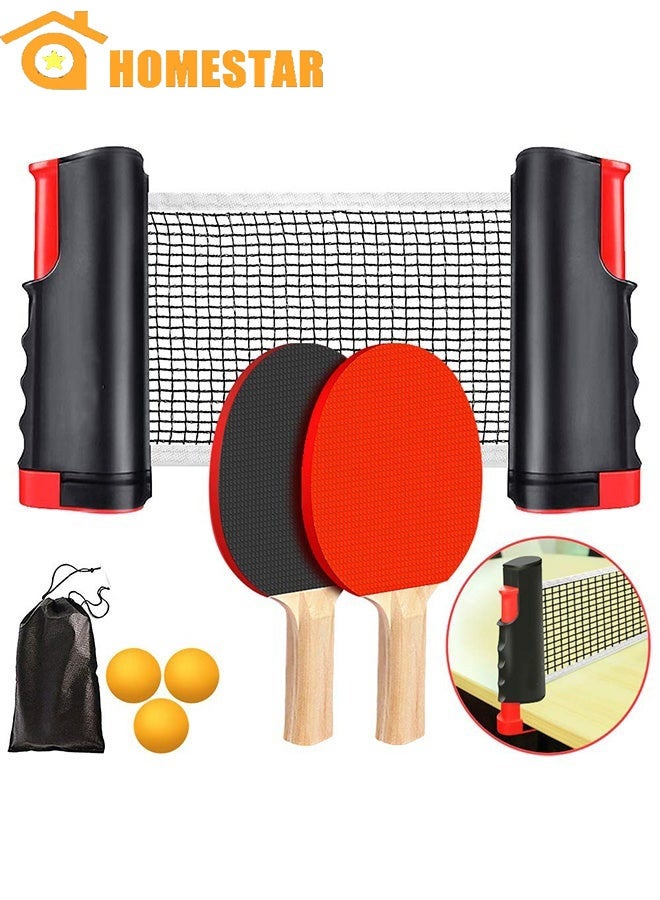HOMESTAR Ping Pong Paddle Set, Portable Table Tennis Set with Retractable Net,Rackets,Balls and Carry Bag for Indoor/Outdoor Games - Image 1