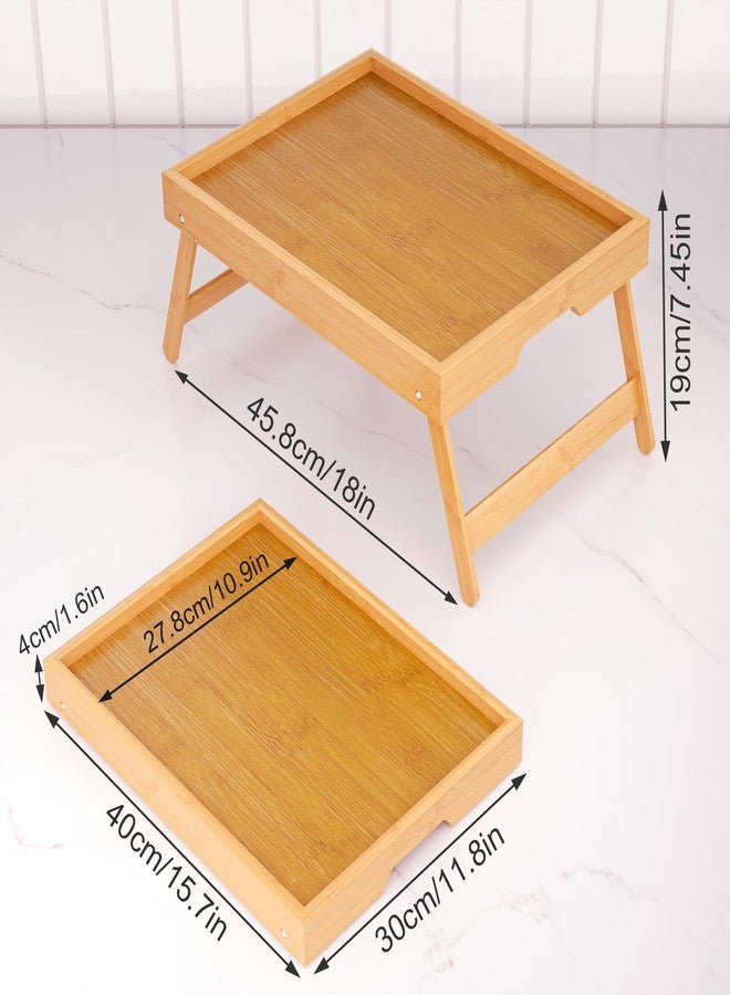 Fibogollo 4 Pack Bamboo Bed Tray Table with Folding Legs,Breakfast Trays,Serving Tray for Food and Snack,Laptop Trays for Working(Natural) - Image 2
