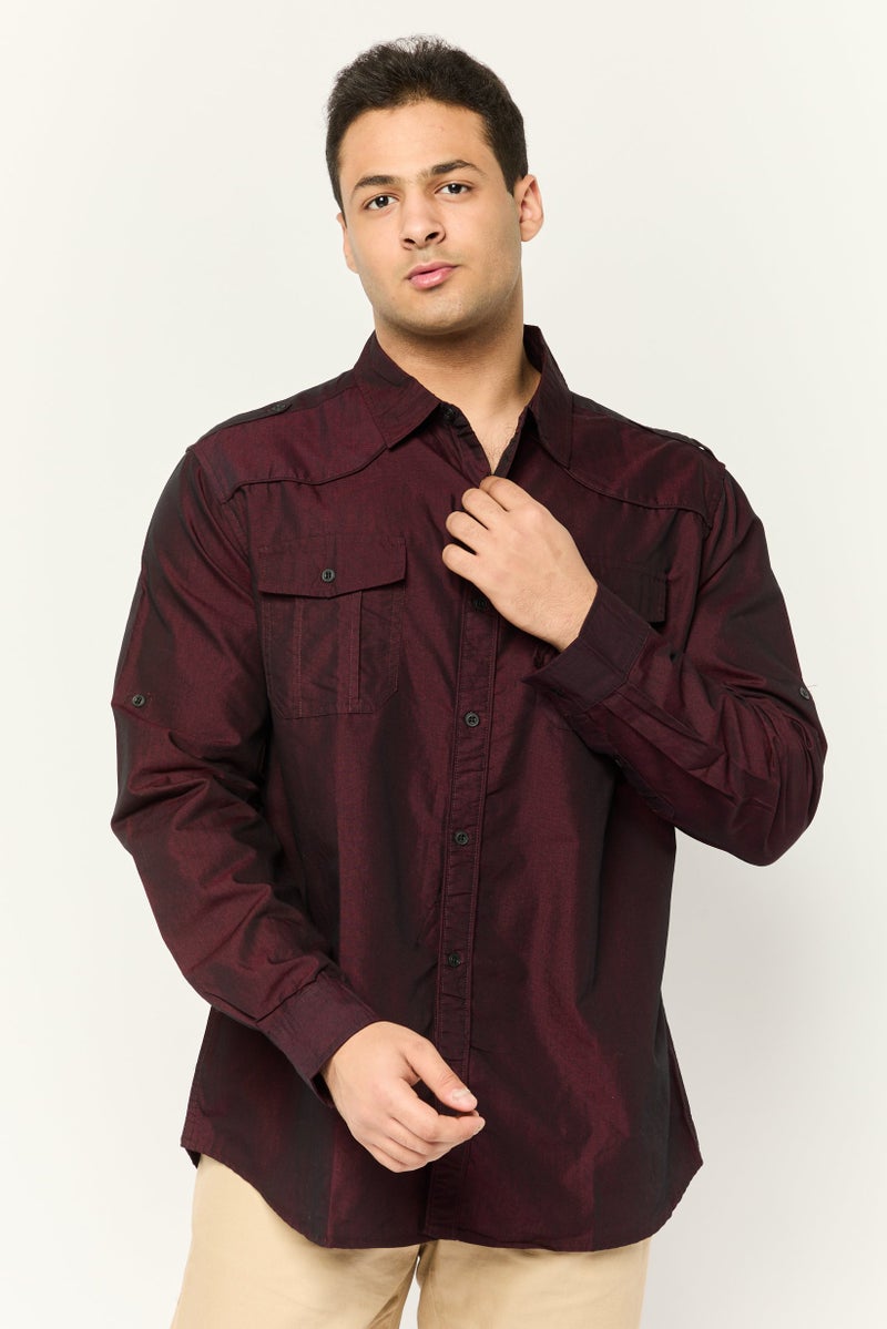Truth Substance Men Regular Fit Plain Long Sleeve Casual Shirt, Deep Red - Image 1
