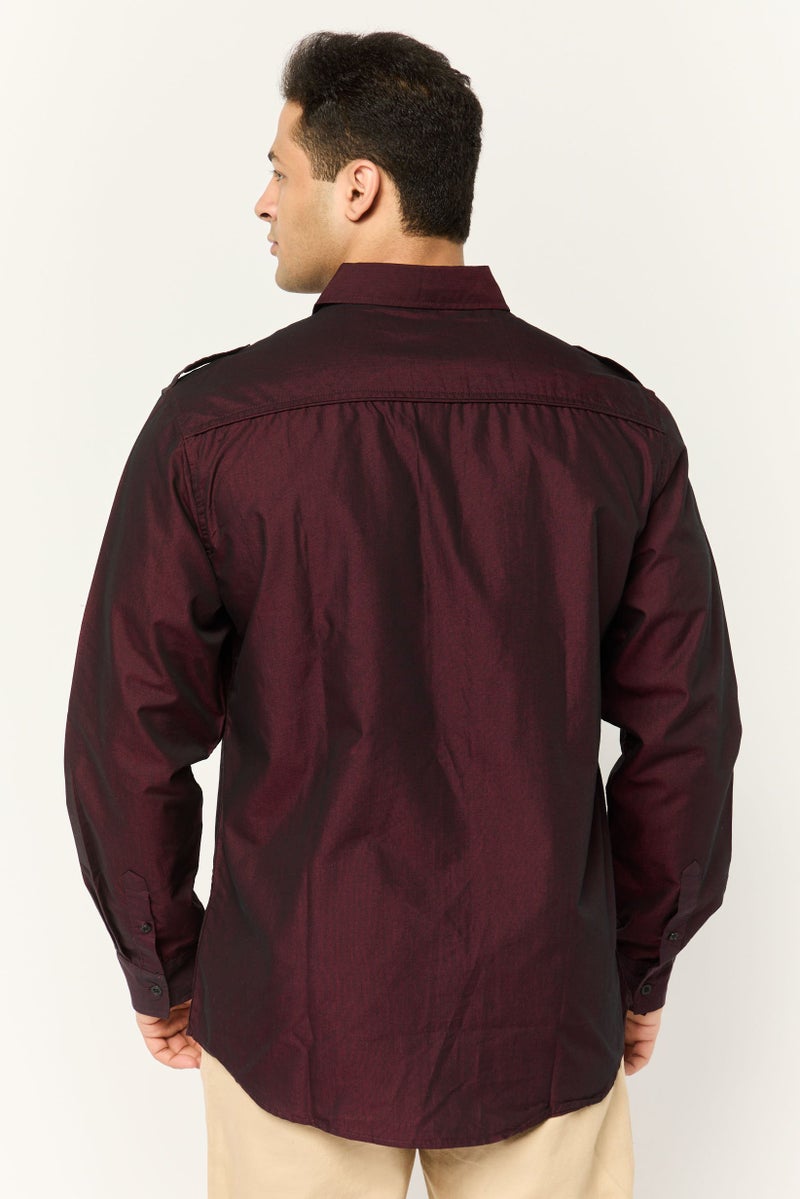 Truth Substance Men Regular Fit Plain Long Sleeve Casual Shirt, Deep Red - Image 3