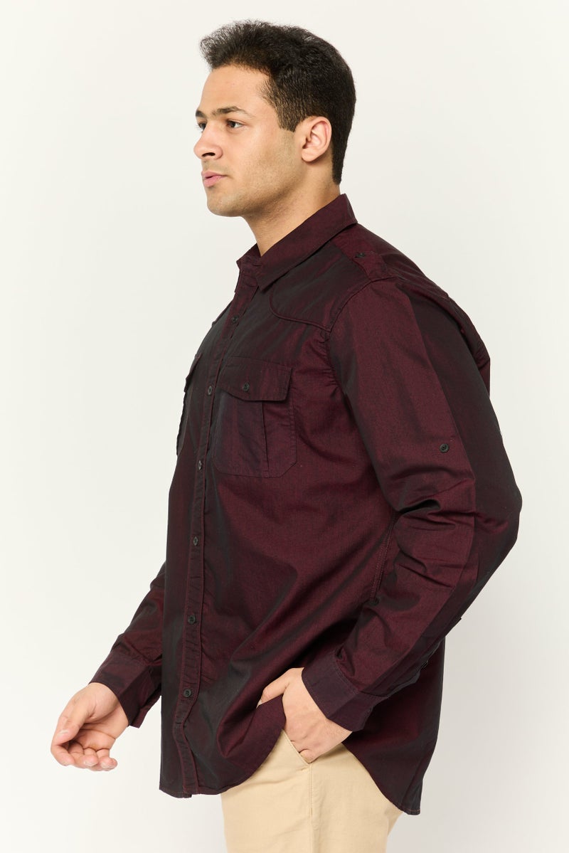 Truth Substance Men Regular Fit Plain Long Sleeve Casual Shirt, Deep Red - Image 2