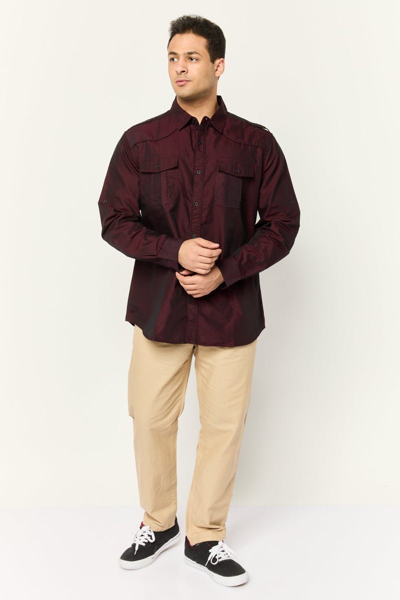 Truth Substance Men Regular Fit Plain Long Sleeve Casual Shirt, Deep Red - Image 4