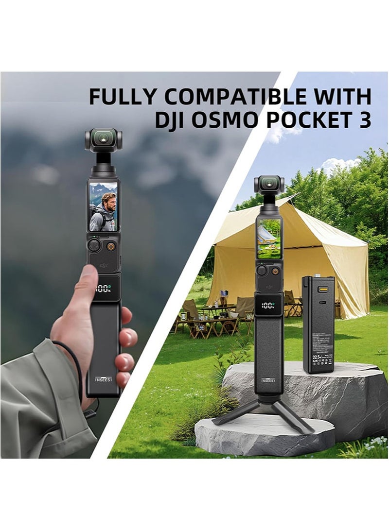إنسيسي مقبض بطارية عالي السعة 5000 مللي أمبير متوافق مع ملحقات DJI Osmo Pocket 3، يتميز بشاشة رقمية، ودعم الشحن السريع، وواجهة ملولبة 1/4 بوصة مخصصة للاستخدام مع حوامل الكاميرا وعصي السيلفي. - Image 3