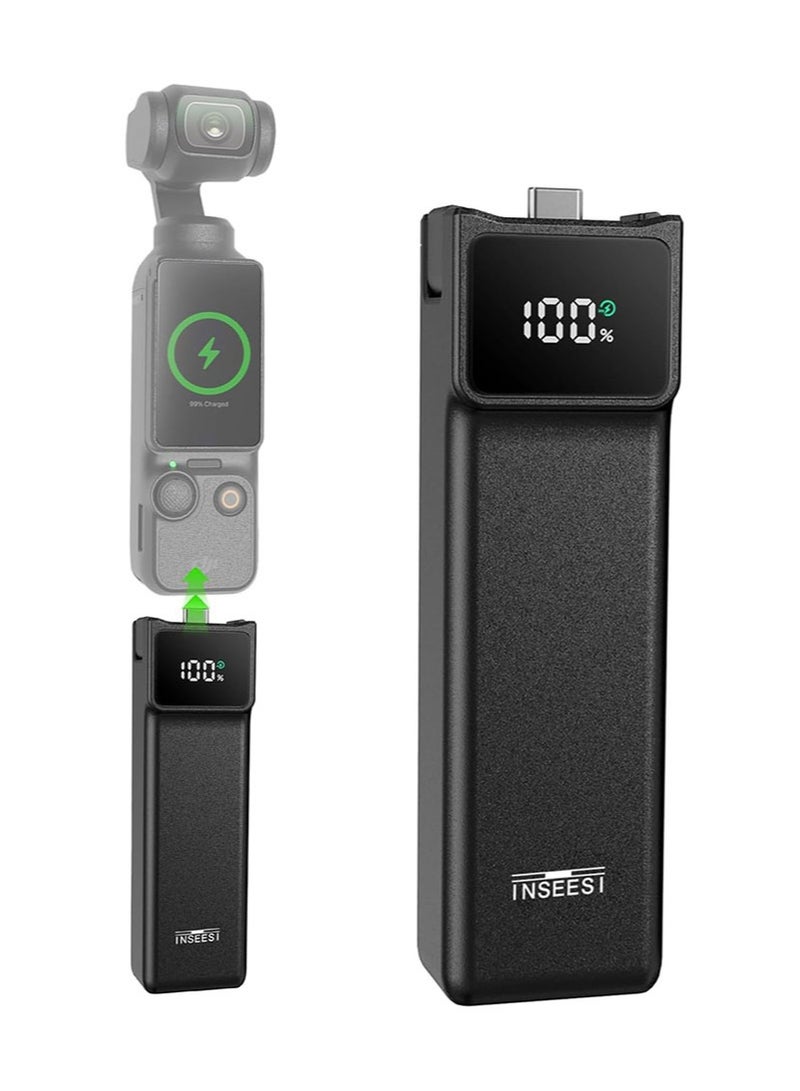 إنسيسي مقبض بطارية عالي السعة 5000 مللي أمبير متوافق مع ملحقات DJI Osmo Pocket 3، يتميز بشاشة رقمية، ودعم الشحن السريع، وواجهة ملولبة 1/4 بوصة مخصصة للاستخدام مع حوامل الكاميرا وعصي السيلفي. - Image 1