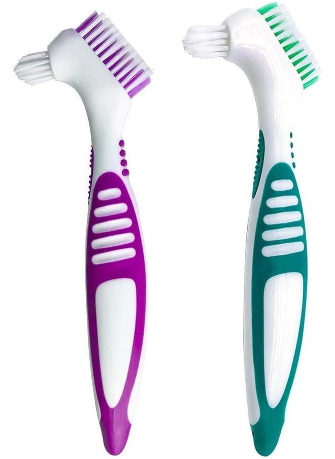 Generic Premium Hygiene Denture Cleaning Brush Set, Multi-Layered Bristles & Ergonomic Rubber Handle, for Denture Care(Purple & Green)  - Image 1