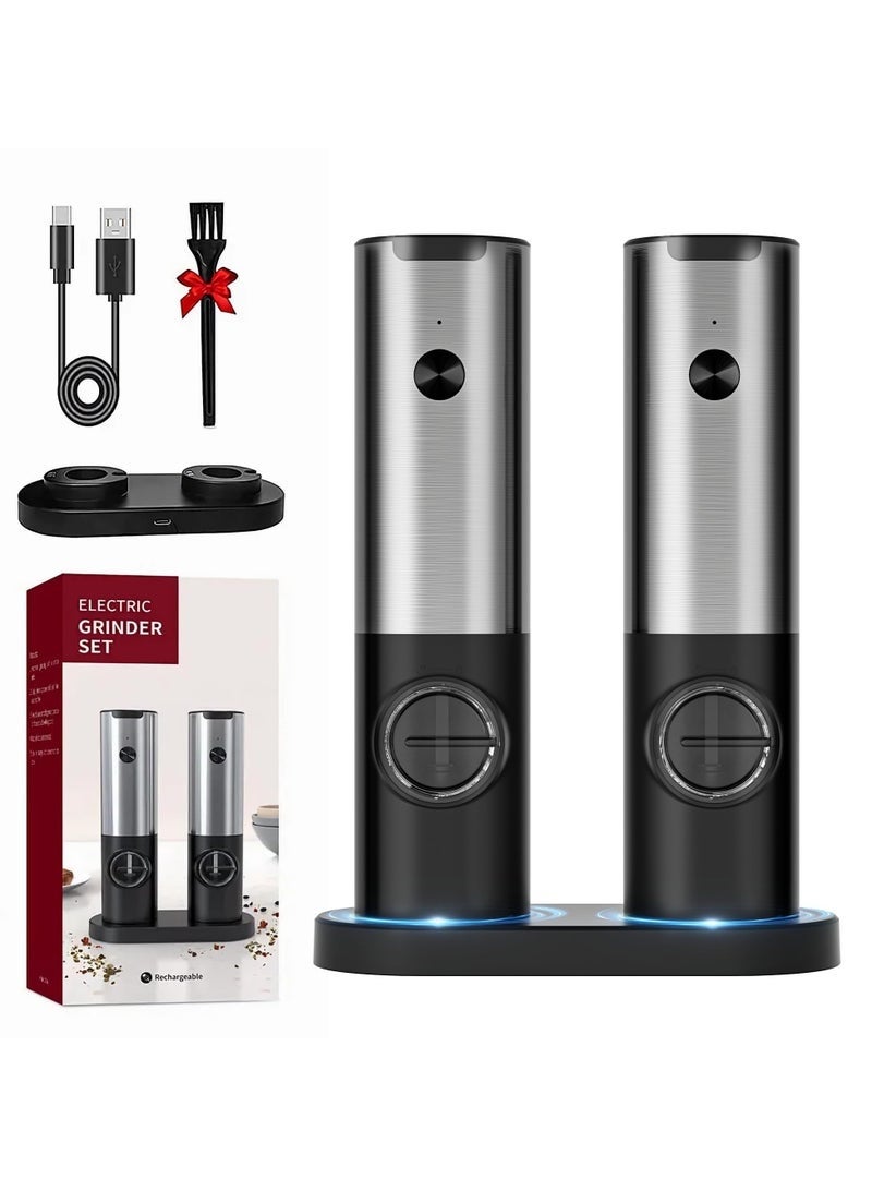 كيلا مجموعة مطحنة الملح والفلفل الكهربائية - قابلة لإعادة الشحن عبر USB-C مع ضوء LED وقاعدة شحن، و5 إعدادات خشونة قابلة للتعديل، ومطاحن أوتوماتيكية تعمل بلمسة واحدة للمطبخ وتناول الطعام والهدايا - Image 1
