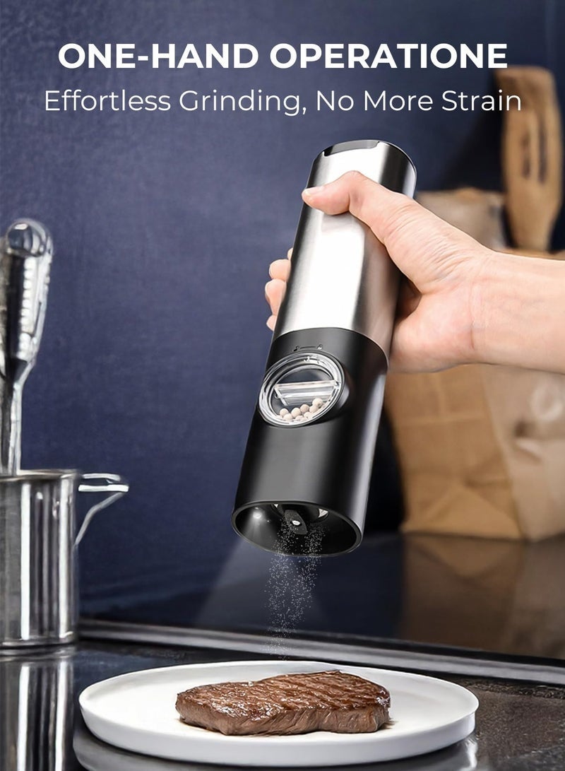 كيلا مجموعة مطحنة الملح والفلفل الكهربائية - قابلة لإعادة الشحن عبر USB-C مع ضوء LED وقاعدة شحن، و5 إعدادات خشونة قابلة للتعديل، ومطاحن أوتوماتيكية تعمل بلمسة واحدة للمطبخ وتناول الطعام والهدايا - Image 2