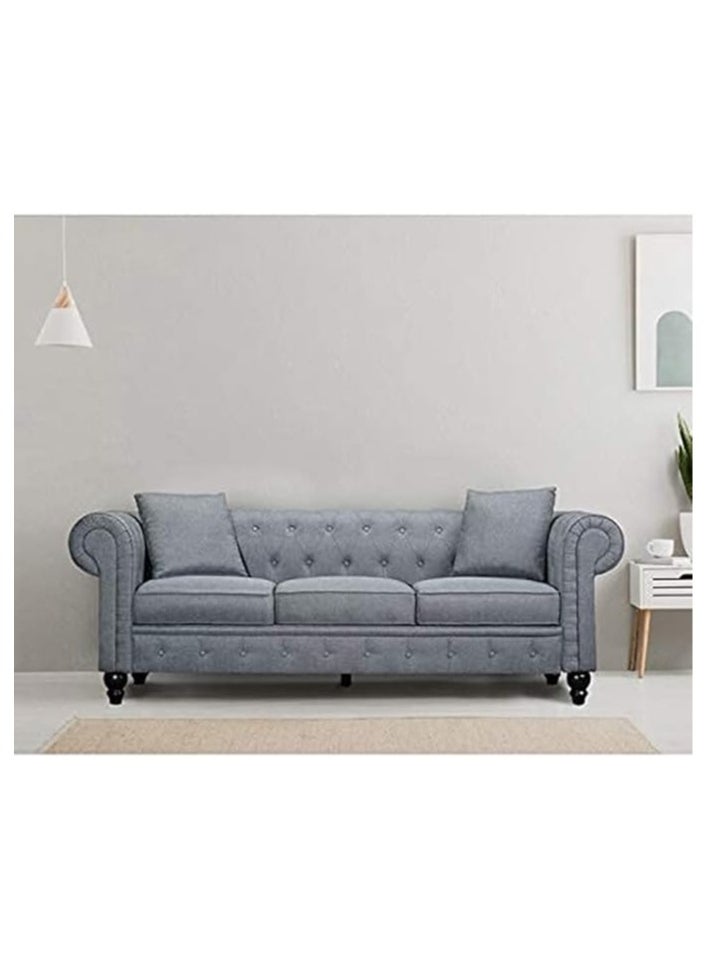 بوبينز هوم طقم أريكة Poppins HOME Velvet Chesterfield، أثاث غرفة المعيشة الأنيق المكون من 3 مقاعد مع تنجيد معنقدة بزر (رمادي)  - Image 1