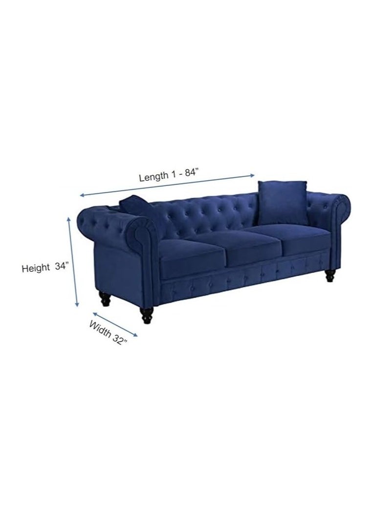 بوبينز هوم طقم أريكة Poppins HOME Velvet Chesterfield، أثاث غرفة المعيشة الأنيق المكون من 3 مقاعد مع تنجيد معنقدة بزر (رمادي)  - Image 2