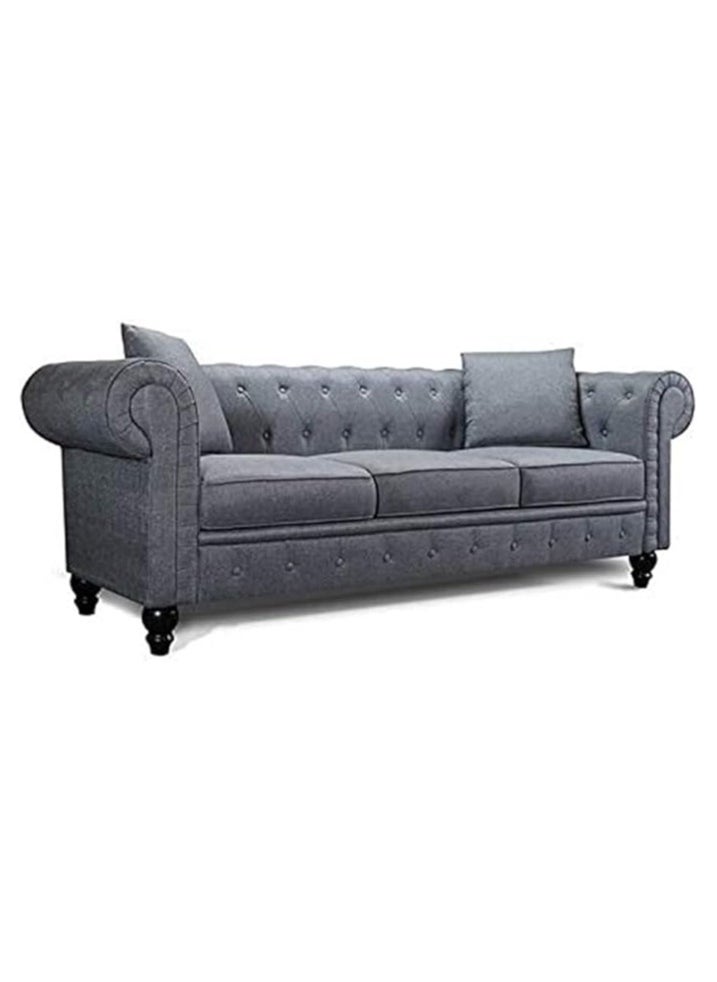 بوبينز هوم طقم أريكة Poppins HOME Velvet Chesterfield، أثاث غرفة المعيشة الأنيق المكون من 3 مقاعد مع تنجيد معنقدة بزر (رمادي)  - Image 3