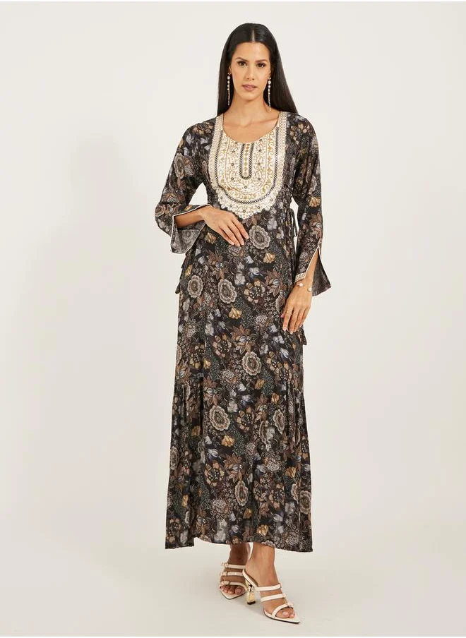 مكسيم كريشن All-Over Print Embroidered A-Line Jalabiya