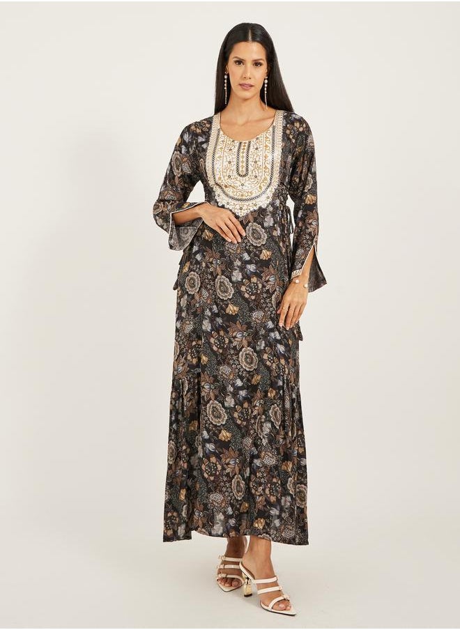 Maxim Creation All-Over Print Embroidered A-Line Jalabiya by Styli  - Image 2