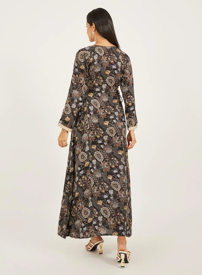 Maxim Creation All-Over Print Embroidered A-Line Jalabiya by Styli
