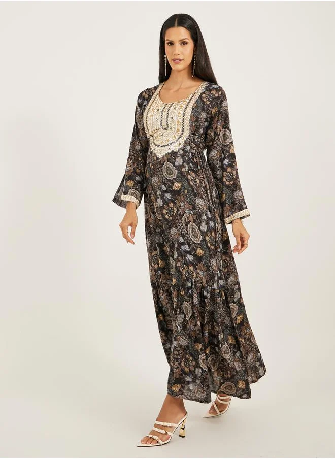 مكسيم كريشن All-Over Print Embroidered A-Line Jalabiya