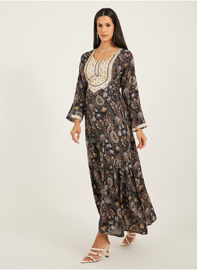 Maxim Creation All-Over Print Embroidered A-Line Jalabiya by Styli  - Image 1
