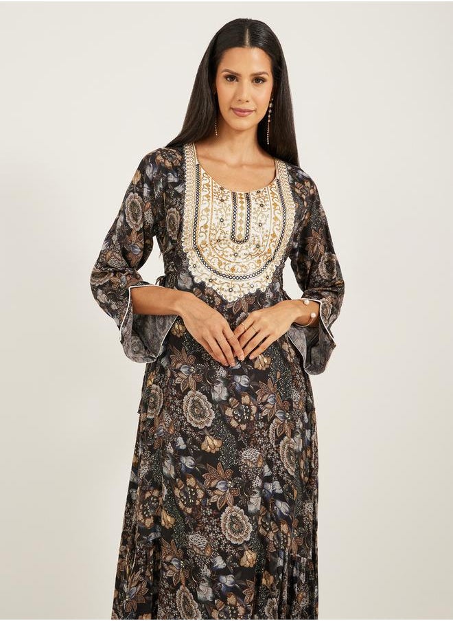 Maxim Creation All-Over Print Embroidered A-Line Jalabiya by Styli  - Image 3