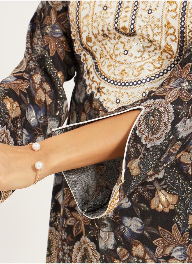 Maxim Creation All-Over Print Embroidered A-Line Jalabiya by Styli  - Image 4