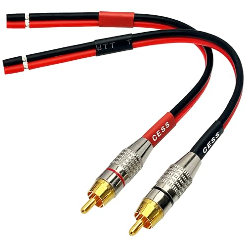 CNCESS CESS-064-1f Speaker Cables to RCA Plugs Adapter, 2-Channel, 14 AWG Speaker Wire, RCA Male to Speaker Termination Leads, High-Level Signal (1 Foot) - Image 1